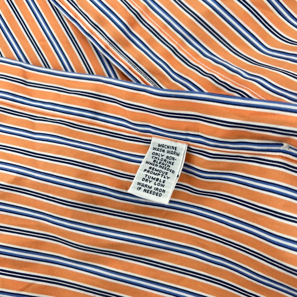Ralph Lauren Custom Fit Orange Blue Stripe Button Down Shirt Men Size 16 32/33 - Picture 5 of 8